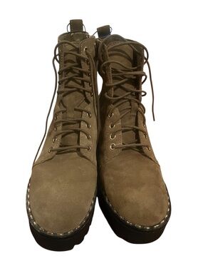 Vince Camuto Mecale Studded Combat Hiking Boot Suede Tan 8M